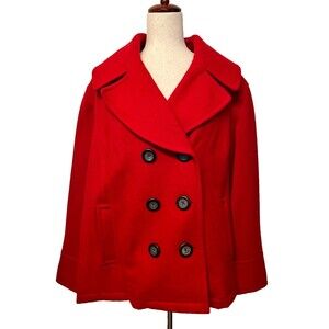 Vtg MERONA Women's Plus Size 24-26W Wool Peacoat Double Breasted Red Winter Warm